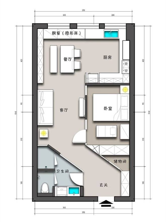 火狐电竞筒子户型这样装太赞！玄关打造45°斜角走廊多功能餐厅巧变客房(图2)